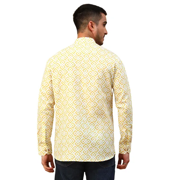 Yellow_Cotton_Full_Sleeve_Regular_Fit_Printed_Short_Kurta_For_Men