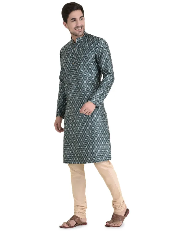 Blue_Light_Cotton_Brown_Full_Sleeve_Regular_Fit_Printed_Kurta_For_Men