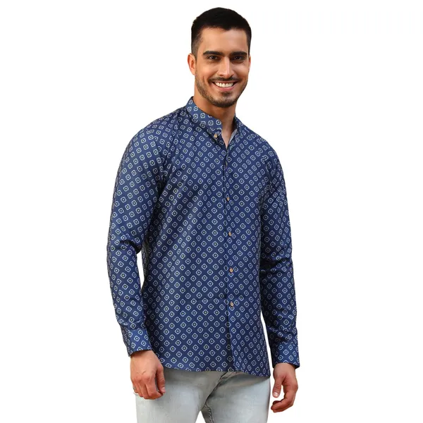 Blue_Cotton_Full_Sleeve_Regular_Fit_Printed_Short_Kurta_For_Men