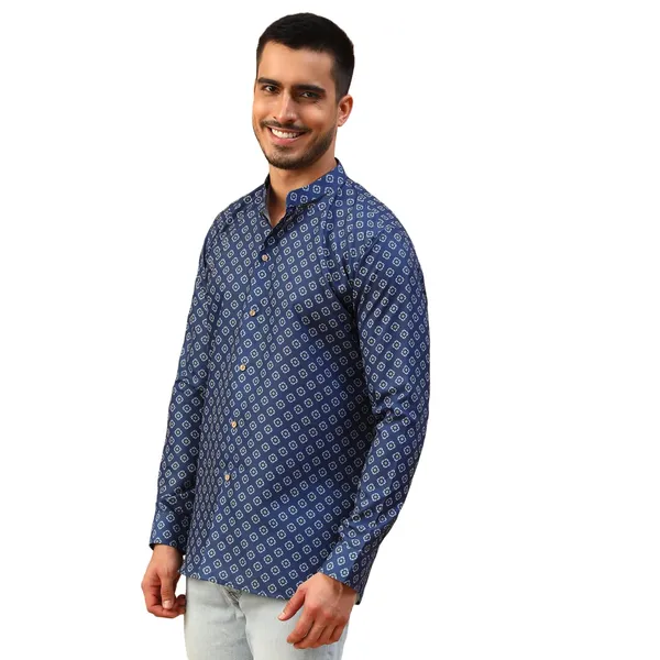 Blue_Cotton_Full_Sleeve_Regular_Fit_Printed_Short_Kurta_For_Men