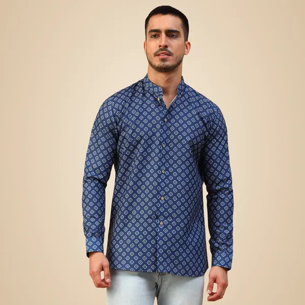 Blue_Cotton_Full_Sleeve_Regular_Fit_Printed_Short_Kurta_For_Men