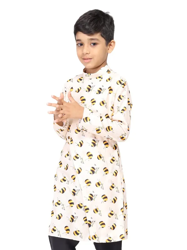 Beige_Cotton_Beige_Full_Sleeve_Regular_Printed_Kurta_For_Kids