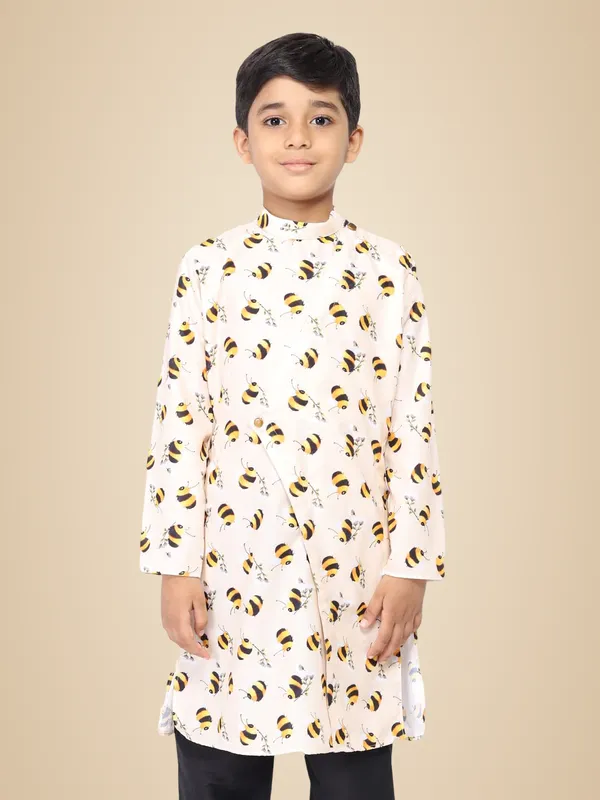 Beige_Cotton_Beige_Full_Sleeve_Regular_Printed_Kurta_For_Kids