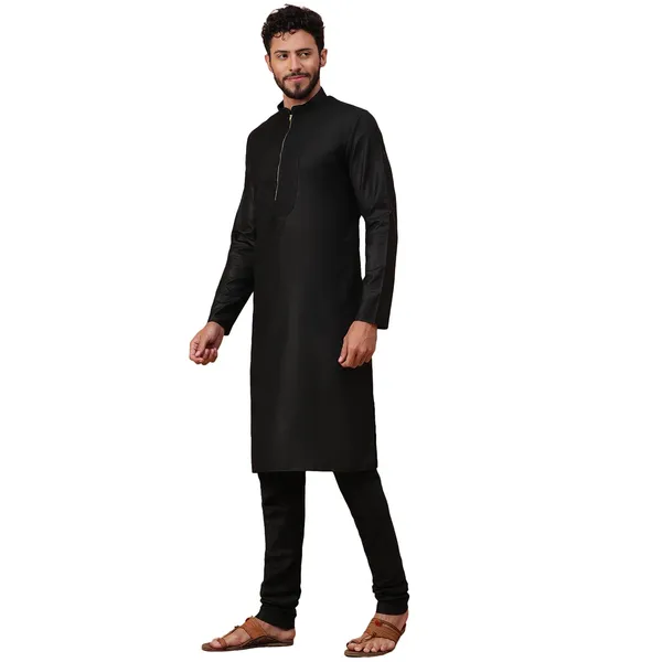 Black_Jacquard_Full_Sleeve_Regular_Fit_Printed_Kurta_For_Men