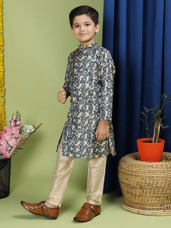 Blue_Cotton_Full_Sleeve_Regular_Fit_Printed_Blue_Kurta_Churidar_Set_For_Boy