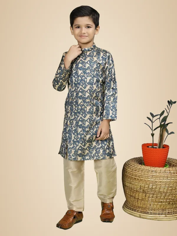 Blue_Cotton_Full_Sleeve_Regular_Fit_Printed_Blue_Kurta_Churidar_Set_For_Boy