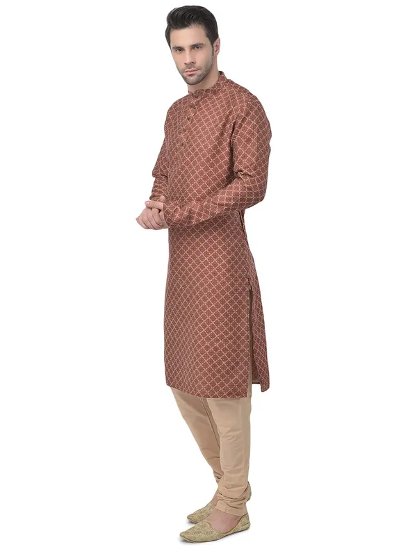 Red_Cotton_Full_Sleeve_Regular_Jacquard_Kurta_For_Men