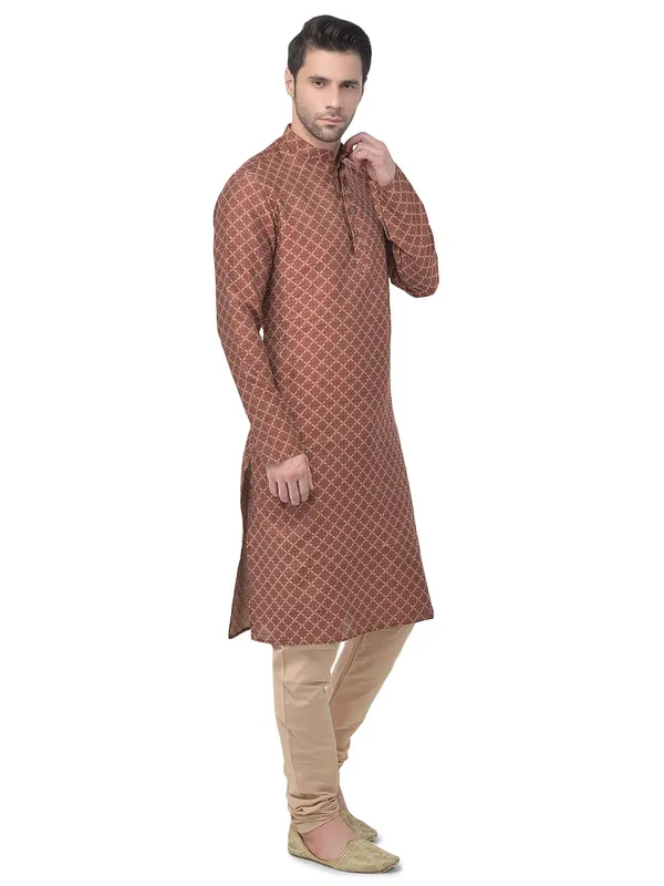 Red_Cotton_Full_Sleeve_Regular_Jacquard_Kurta_For_Men