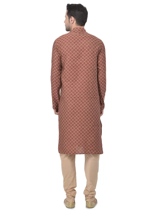 Red_Cotton_Full_Sleeve_Regular_Jacquard_Kurta_For_Men