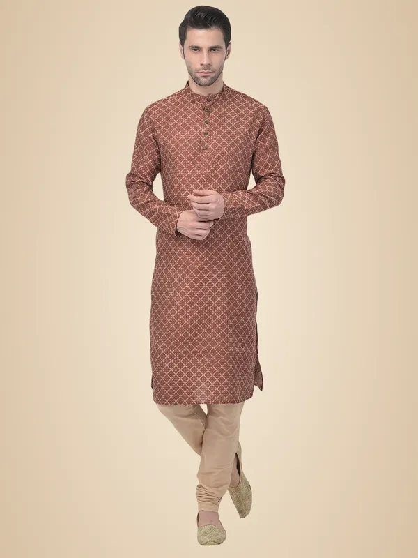 Red_Cotton_Full_Sleeve_Regular_Jacquard_Kurta_For_Men