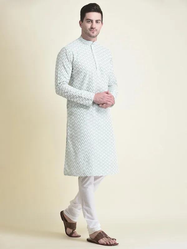 Multicolour_Cotton_Full_Sleeve_Regular_Fit_Chikankari_Embroidery_Kurta_Set_For_Men