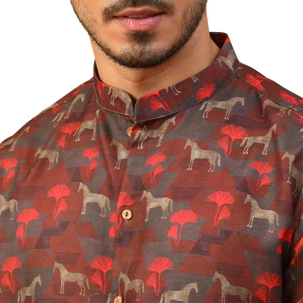 Marron_Cotton_Full_Sleeve_Regular_Fit_Printed_Kurta_Set_For_Men