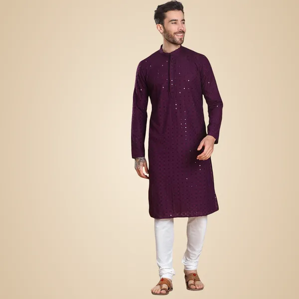 Purple_Cotton_Full_Sleeve_Regular_Fit_Embroidery_Purple_Kurta_For_Men
