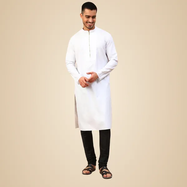 White_Jacquard_Full_Sleeve_Regular_Fit_Printed_Kurta_For_Men
