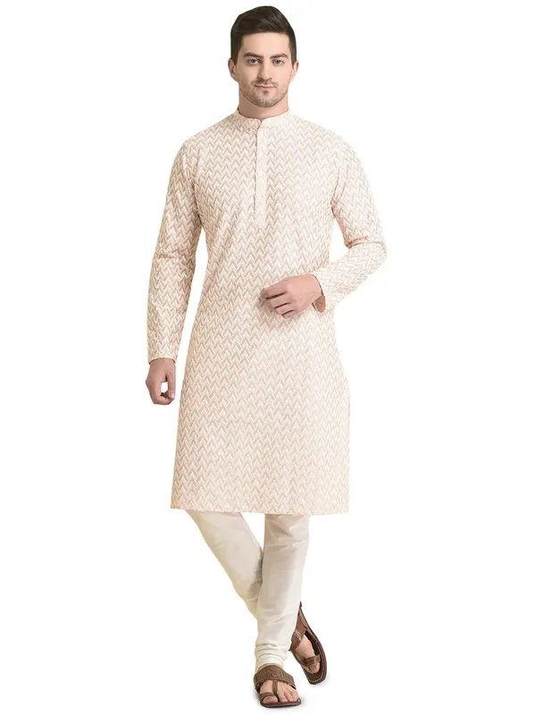 Pink_Cotton_Full_Sleeve_Regular_Fit_Chikankari_Embroidery_Kurta_For_Men