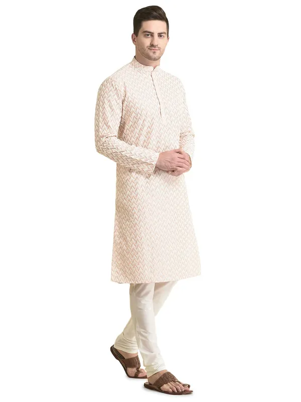 Pink_Cotton_Full_Sleeve_Regular_Fit_Chikankari_Embroidery_Kurta_For_Men