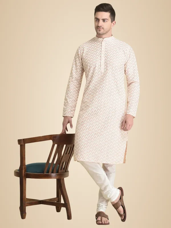 Pink_Cotton_Full_Sleeve_Regular_Fit_Chikankari_Embroidery_Kurta_For_Men