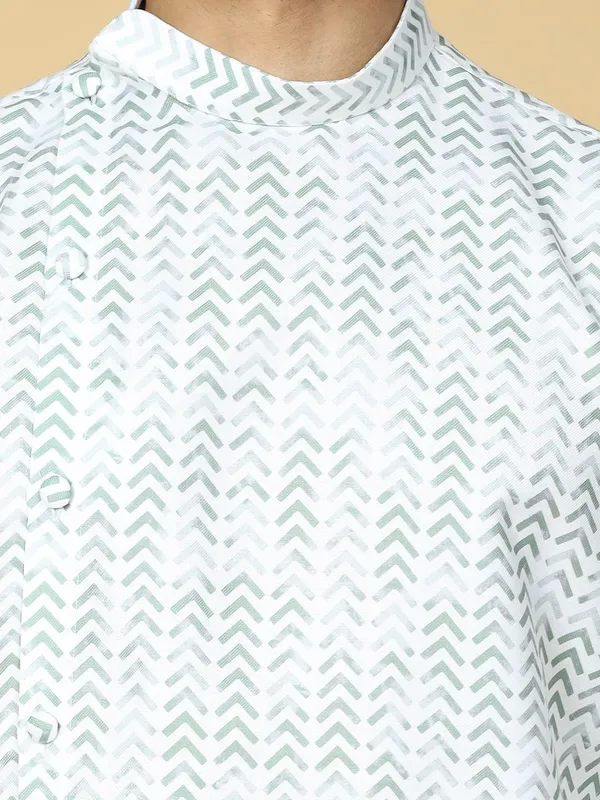 White_Cotton_Full_Sleeve_Regular_Printed_Kurta_Set_For_Men