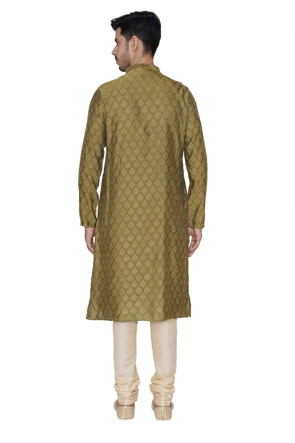 Green_Jacquard_Full_Sleeve_Regular_Printed_Kurta_Set_For_Men
