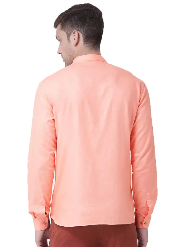 Pink_Cotton_White_Full_Sleeve_Regular_Fit_Plain_Short_Kurta_For_Men