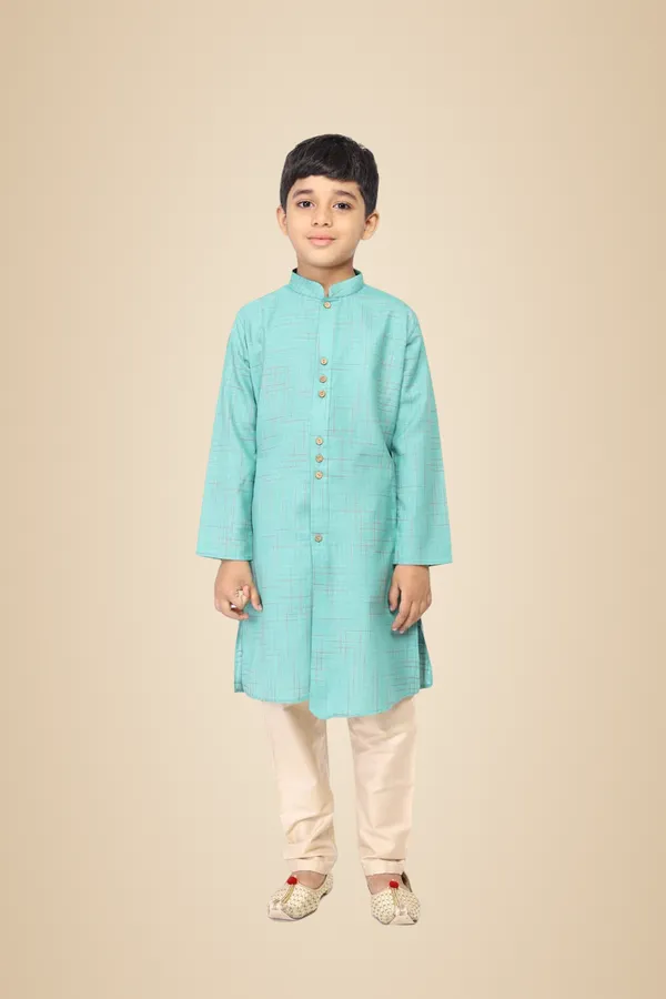 Green_Cotton_Full_Sleeve_Regular_Fit_Printed_Kurta_Churidar_For_Kids