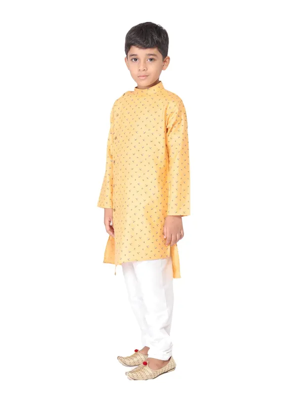 Yellow_Cotton_Full_Sleeve_Regular_Fit_Printed_Kurta_Churidar_For_Kids