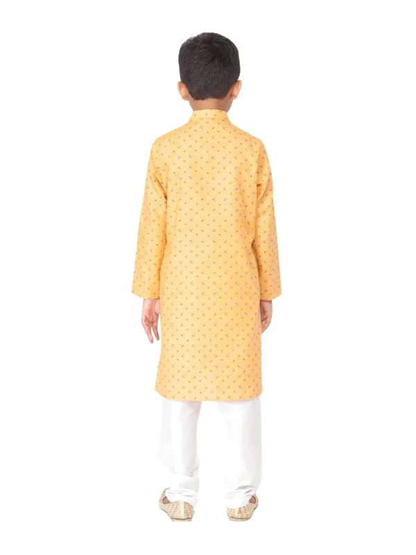 Yellow_Cotton_Full_Sleeve_Regular_Fit_Printed_Kurta_Churidar_For_Kids