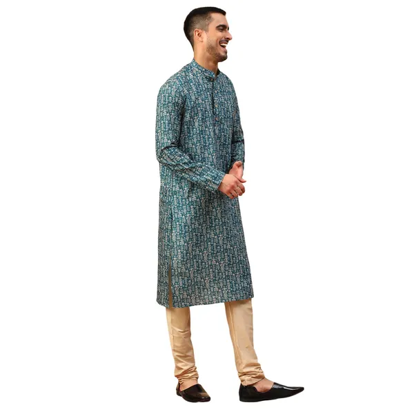 Green_Cotton_Full_Sleeve_Regular_Fit_Printed_Kurta_For_Men