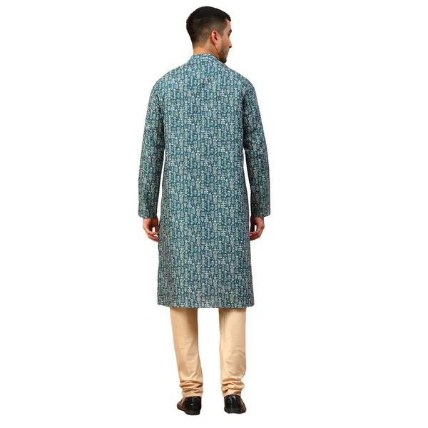 Green_Cotton_Full_Sleeve_Regular_Fit_Printed_Kurta_For_Men