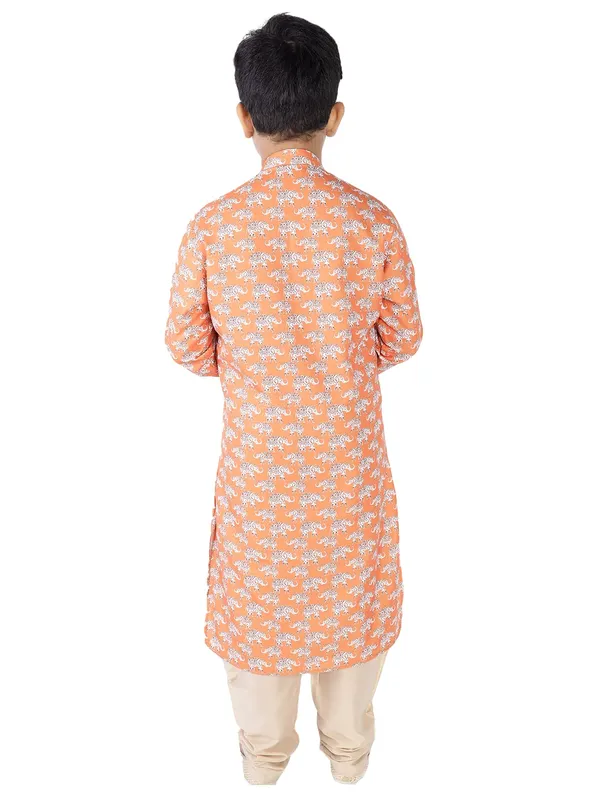Pink_Cotton_Full_Sleeve_Regular_Fit_Printed_Kurta_Churidar_For_Kids