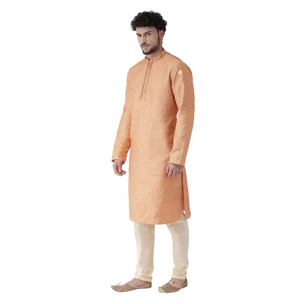 Pink_Jacquard_White_Full_Sleeve_Regular_Fit_Printed_Kurta_For_Men