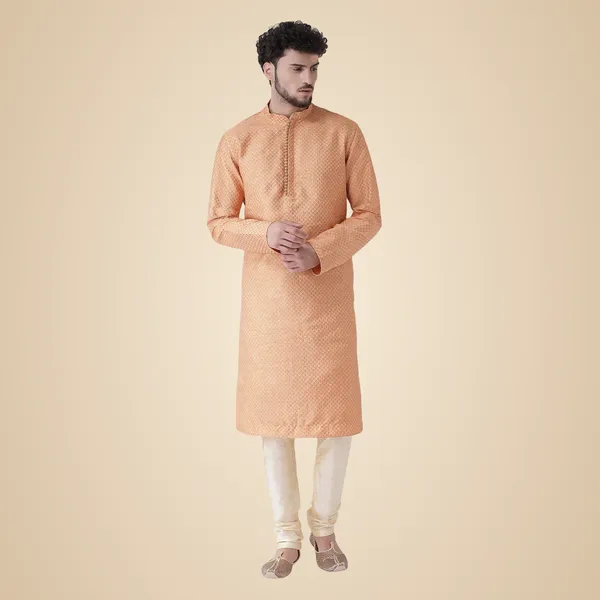 Pink_Jacquard_White_Full_Sleeve_Regular_Fit_Printed_Kurta_For_Men