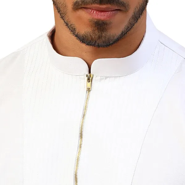 White_Plain_Full_Sleeves_Regular_Kurta_Set_For_Men