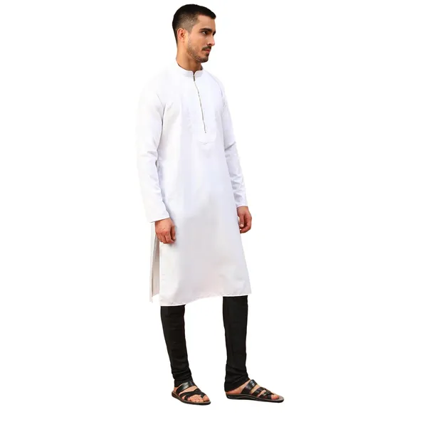 White_Plain_Full_Sleeves_Regular_Kurta_Set_For_Men