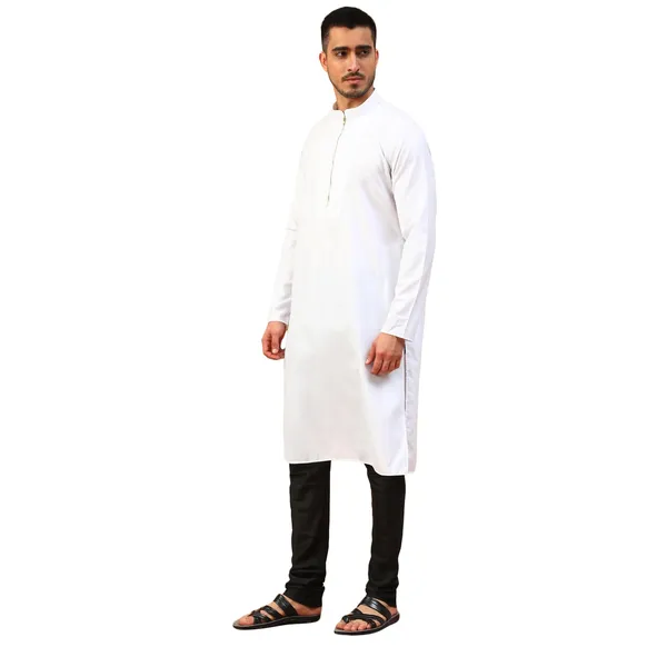 White_Plain_Full_Sleeves_Regular_Kurta_Set_For_Men