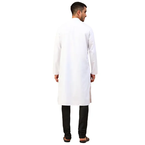White_Plain_Full_Sleeves_Regular_Kurta_Set_For_Men