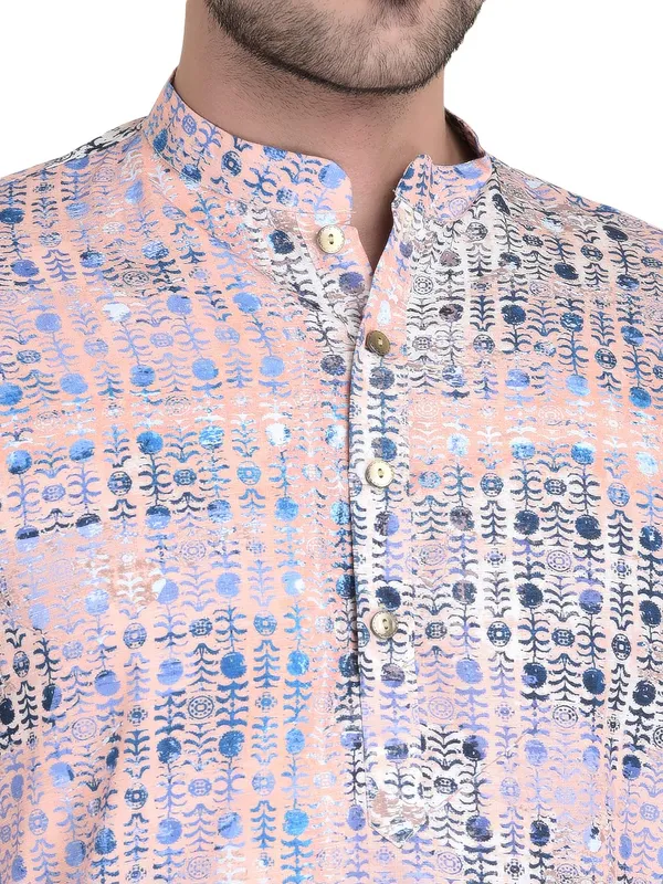 Peach_Cotton_Peach_Full_Sleeve_Regular_Fit_Printed_Kurta_For_Men