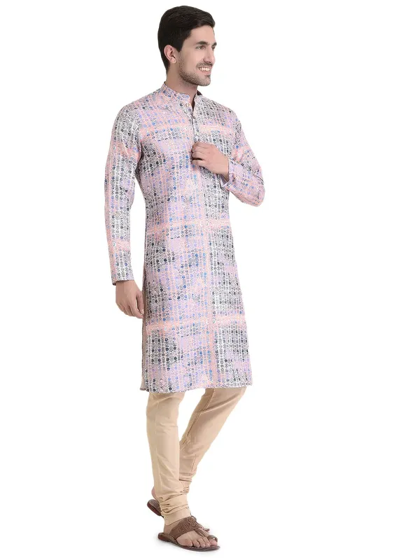 Peach_Cotton_Peach_Full_Sleeve_Regular_Fit_Printed_Kurta_For_Men