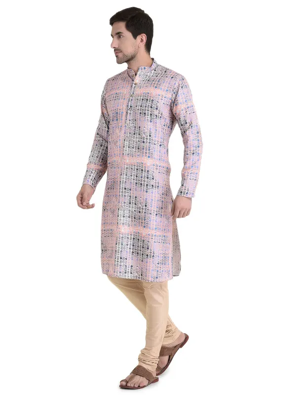 Peach_Cotton_Peach_Full_Sleeve_Regular_Fit_Printed_Kurta_For_Men