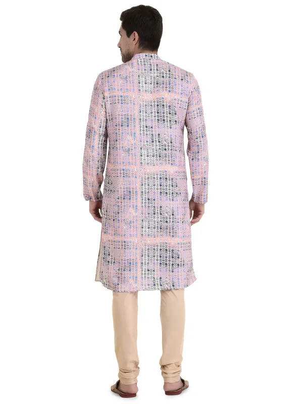 Peach_Cotton_Peach_Full_Sleeve_Regular_Fit_Printed_Kurta_For_Men