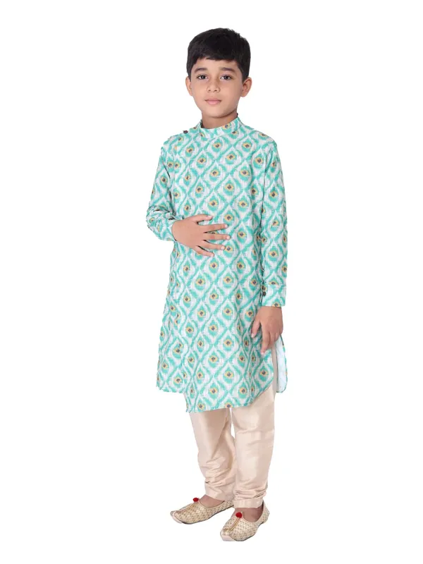 Green_Cotton_Full_Sleeve_Regular_Fit_Printed_Kurta_Churidar_For_Kids
