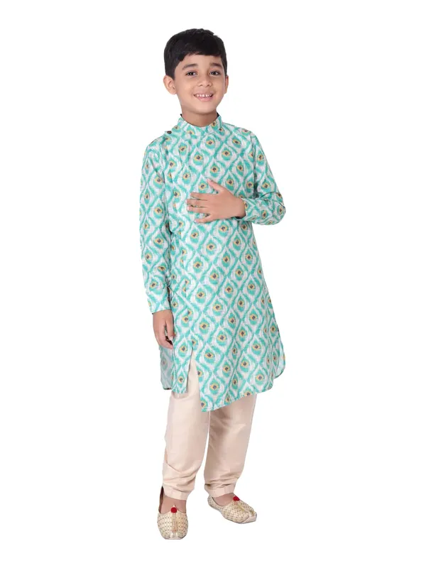 Green_Cotton_Full_Sleeve_Regular_Fit_Printed_Kurta_Churidar_For_Kids