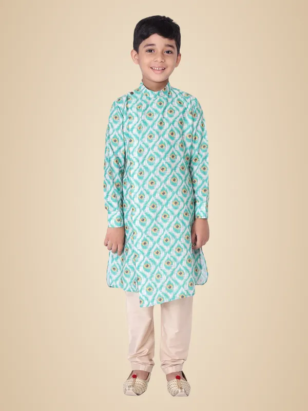 Green_Cotton_Full_Sleeve_Regular_Fit_Printed_Kurta_Churidar_For_Kids
