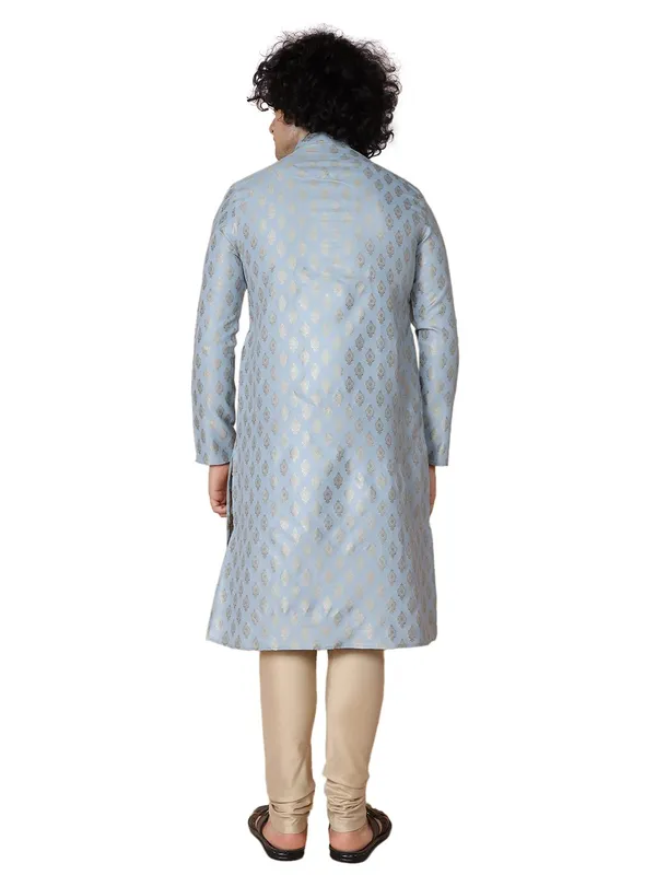 Blue_Silk_Blend_Full_Sleeve_Regular_Fit_Jacquard_Kurta_For_Men