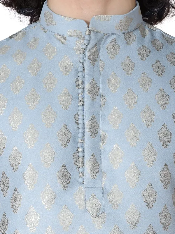 Blue_Silk_Blend_Full_Sleeve_Regular_Fit_Jacquard_Kurta_For_Men