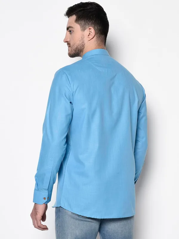 Light_Blue_Full_Sleeve_Regular_Plain_Kurta_For_Men