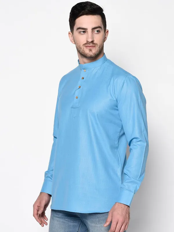 Light_Blue_Full_Sleeve_Regular_Plain_Kurta_For_Men