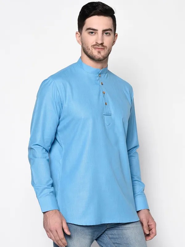 Light_Blue_Full_Sleeve_Regular_Plain_Kurta_For_Men