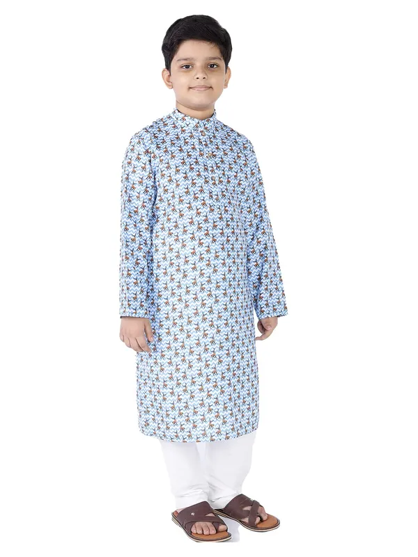 Blue_Cotton_Full_Sleeve_Regular_Fit_Printed_Kurta_For_Kids