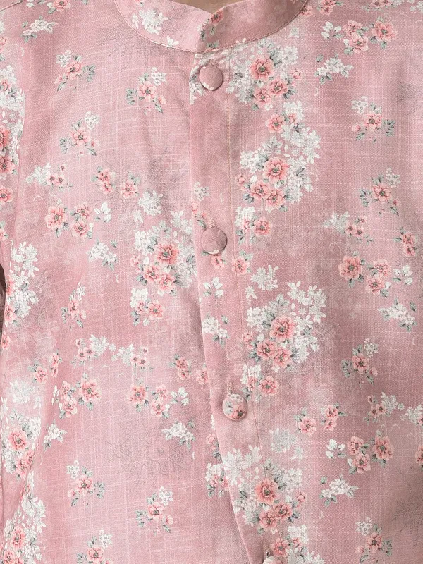 Pink_Cotton_Full_Sleeve_Regular_Printed_Kurta_Set_For_Kids